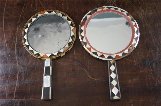 Two 19th century Ottoman circular hand mirrors, largest 8in.